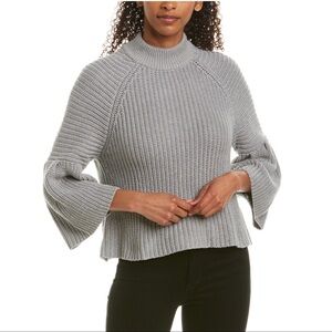 Cotton by autumn cashmere flare sleeve knit mock neck sweater grey small